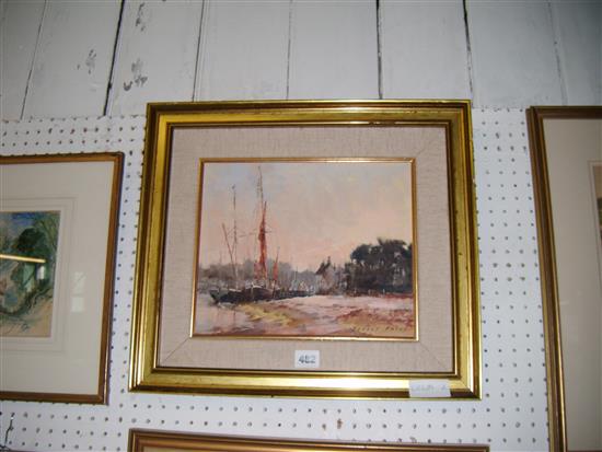 Sydney Foley (1916-2001), Barges on The Medway, signed, titled verso, oil on board